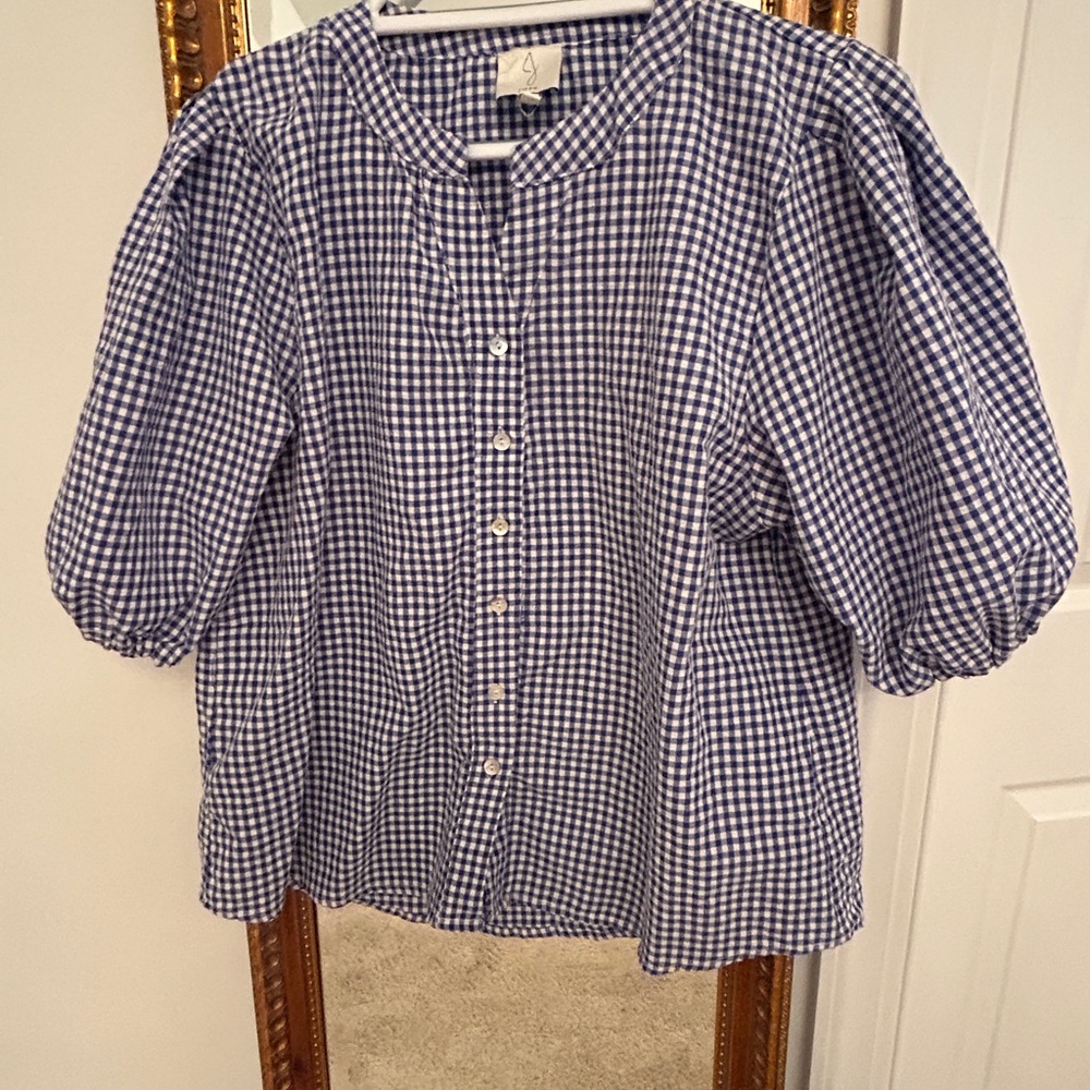 Joie Blue and White Checkered Seersucker Shirt L